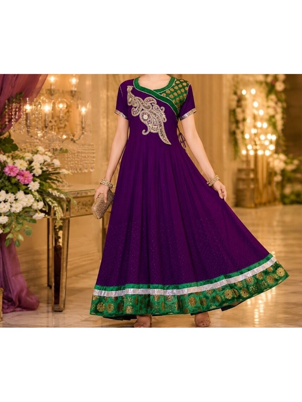 Roopam Sarees 42 Purple Green Beaded Anarkali Dress Paisley Indian Wedding Party